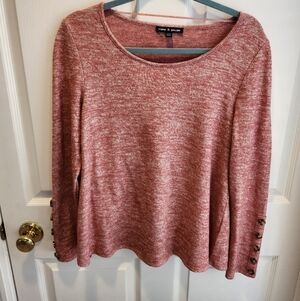 Cozy Coral Button Sleeve Top – Soft Knit Essential